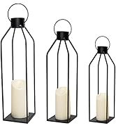 19.5'' 17'' 14.5'' Tall Large Black Metal Candle Lanterns Set of 3- Decorative Candle Lanterns wi...