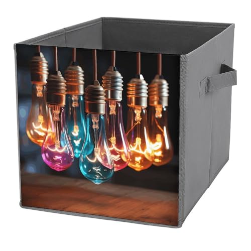 Contenedores de almacenamiento plegables, 1 unidad, apilables, una cadena de bombillas de colores con asas, contenedores de almacenamiento, organizador de almacenamiento, cesta de almacenamiento para