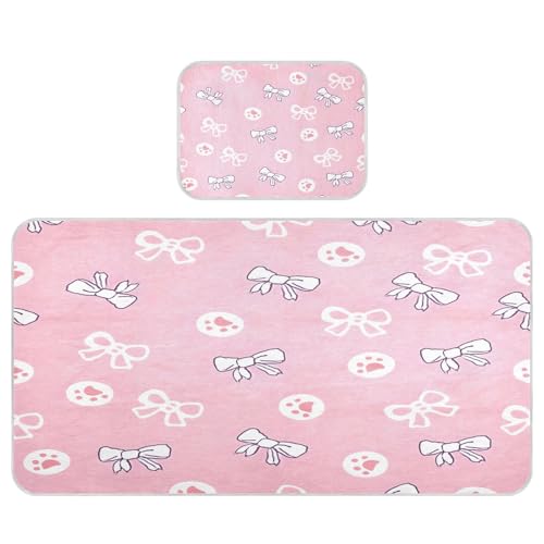 Bolaz Summer Sleeping Bed Pad, Butterfly Knot Footprint Pattern Cooling Mattress Set Breathable Bed Mat Ice Silk Mat + Pillow Cover for Toddler Boys Girls