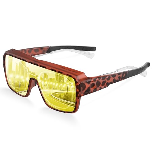 Fit Over Night Driving Glasses - Night Vision Driving Glasses for Men Women with UV Protection