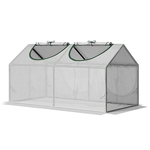 Outsunny Invernadero de Exterior 120x60x60 cm Invernadero de Jardín con 2 Ventanas Enrollables Cubierta de PE 140g/㎡ y Marco de Acero Impermeable Anti-UV para Cultivo de Plantas Verduras Translúcido