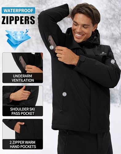 Pioneer Camp Herren Skijacke Wasserdicht Warm Atmungsaktiv Snowboardjacke Winterjacke mit Kapuze Outdoorjacke Schwarz Größe:M
