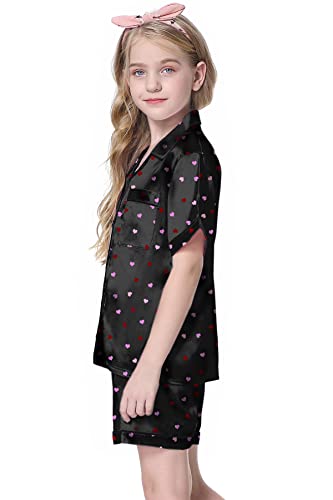 Image of Schbbbta Girls Womens Pajamas, Satin Silky Pjs Set Kids 2Pcs Button-Down Nightwear Sleepwear Gift for Mommy and me
