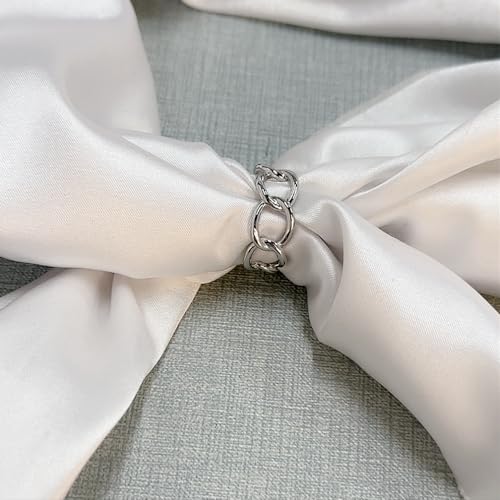 Image of Dtja Link Chain Silk Scarf Ring Brooch for Women Girls Fashion Chic Minimalist Simple Shawl Scarves Band Statement Buckle Wrap Finger Rings Size 8 Dress Accessories Jewelry Gift
