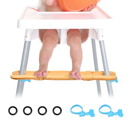 1Pack Baby High Chair Footrest Adjustable Height Non-Slip Baby Pedal Sturdy Structure Natural Bamboo with Rubber Ring Compatible for Most Highchairs (Wood-D)