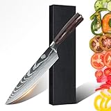 MDHAND Küchenmesser， 20cm Kochmesser Universalmesser Küchenmesser Scharfe Damastmesser aus Deutschem Edelstahl, Ergonomischer Pakkawood Griff