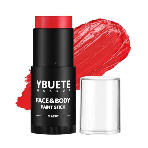 YBUETE Red Oil Based Face Body Paint Stick, Non-toxic Full-coverage Face Painting for Halloween Cosplay SFX Makeup Clown Joker Demon Vampire, Waterproof Cream Red Eye Black Stick for Costumes Party