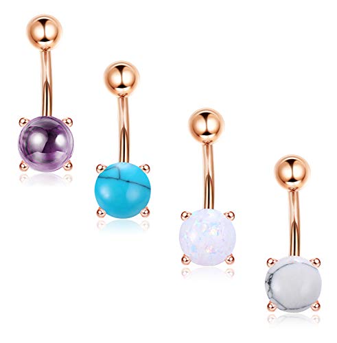 JOERICA 4PCS Stainless Steel Belly Button Rings Navel Body Jewelry Belly Piercing CZ Inlaid