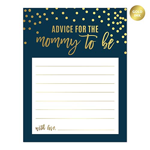 Andaz Press Navy Blue and Metallic Gold Confetti Polka Dots Baby Shower Party Collection, Advice for the Mommy to Be Cards, 20-Pack, Games Activities and Decorations