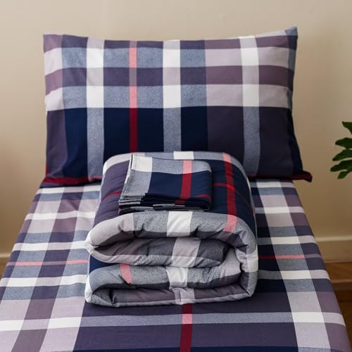 Image of CLOTHKNOW 4Pieces Blue Plaid Toddler Bedding Sets for Boys Girls Kids | Soft, All Season, Kids Comforter, Tartan Grid Comforter Sets, Checker Bedding Sets, Crib Bed Sets