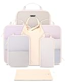 Ceneda 7 Set Compression Packing Cubes for Travel, Expandable Luggage Organizer with Shoe & Laundry Bags, Lightweight Suitcase Packing Cubes for Women & Family, Carry-On, Cruise, Vacation(Beige)
