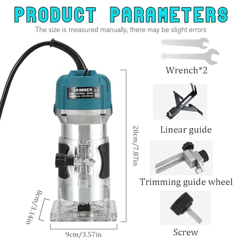 SKJJM Holzfräse Oberfräse Professionell, 800W 30000 U/min Elektrischer Oberfräse Trimmer mit 15 Stück Fräsen Cuter mit 6 Geschwindigkeitsstufen für Holz, Fasen, Nuten, Schneiden, Bohren