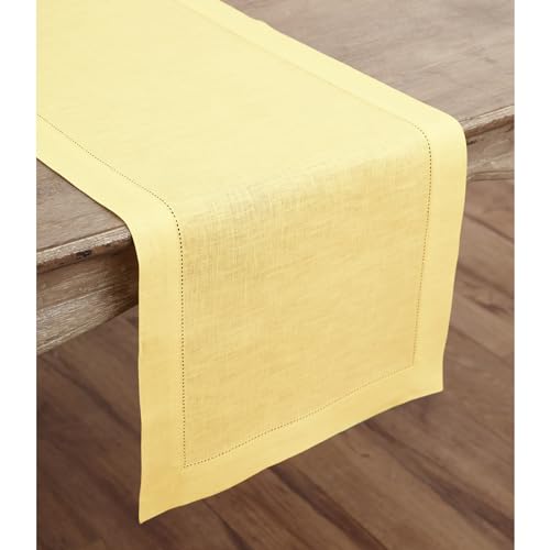 image for Solino Home Linen Table Runner 90 Inches Long - Classic Hemstitch 100%