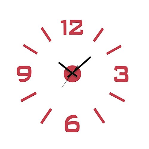 Versa Klistermärke Reloj de Pared Silencioso Decorativo para la Cocina, el Salón, el Comedor o la Habitación, Estilo Moderno, Medidas (Al x L x An) 60 x 3 x 60 cm, Polipropileno, Color Rojo