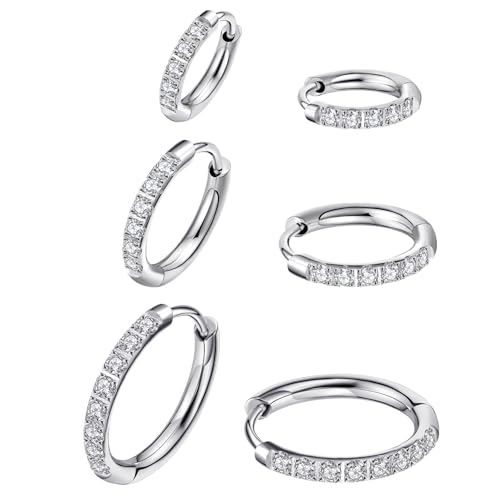 ENVYOU 316L Surgical Steel Huggie Hoop Earrings,Dainty Pave Cubic Zirconia Cartilage Tiny Earring...