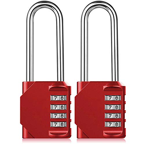 BeskooHome - Lucchetto a combinazione resistente, confezione da 2 pezzi, lunghezza 6.5 cm, con serratura a combinazione a 4 cifre, per scuola, palestra, armadietto, portone (rosso)