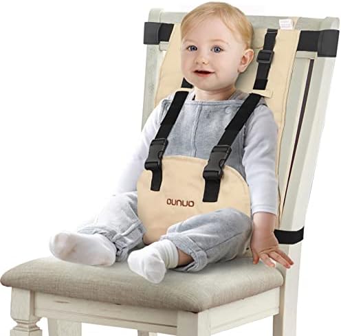Portable High Chair, OUNUO Travel Harness Seat for Toddler and Babies, Travel High Chair Essential Accessories Washable Cloth Harness Chair for Infant Feeding, Foldable Baby Chair Seat Belt