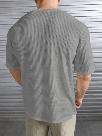 Image of Men Solid Waffle Round Neck Oversized /Dropshoulder |Baggy| Summer T Shirt for Ment Shirt