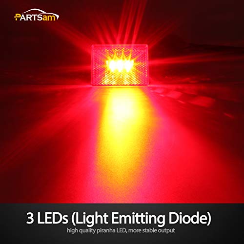 Partsam 4 Pcs(2Amber 2Red) Square Led Trailer Clearance Side Marker Light With Reflector Stud Mount 3Led, 2-4/5" Rectangular Led Truck Trailer Light Side Reflex #TOP3