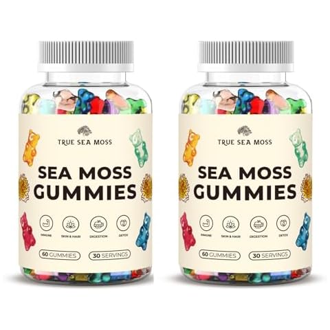 TrueSeaMoss Sea Moss Gummies – Contains Irish Sea Moss + Burdock Root + Bladderwrack – 60 Gummies for Stronger Immune, Healthier Skin & Hair, Detox – Great for Kids & Adults, Made in USA (2pc) Cover