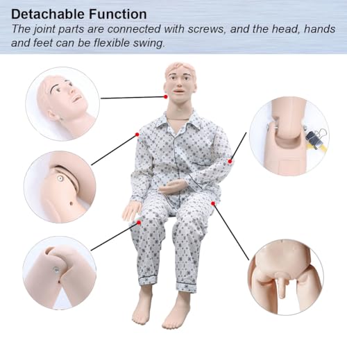 Image of INTBUYING Patient Care Nursing Manikin Male Trauma Education Teaching Model Manikin Men Training Life-Size Nursing Training Manikin Model Nursing Medical Model Supplies for School or Hospital