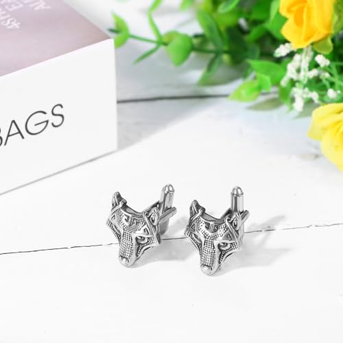 Mancuernillas Vikingas OIDEA para Hombre Estilo Wolf Head miniatura 4
