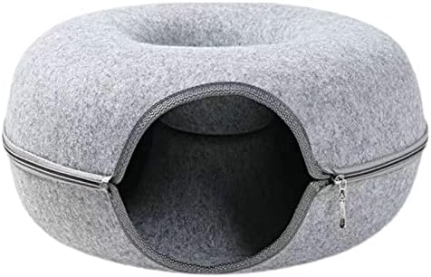 Cat Tunnel Bed - Durable Felt Cat Toy Round Tunnel Bed - Cat Bed Suitable for Small Medium-Sized Cats, Puppies, Rabbits, Light/Dark Grey