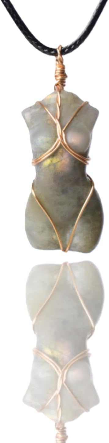 Handcrafted Natural Stone Female Form Pendant Necklace High Color Retention Copper Wire Wrapped Crystal Body Silhouette Jewelry for Women Unique Natural Stone Gift