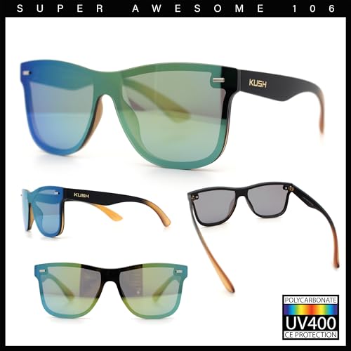 Image of SA106 Kush Premium Mens Shield Horn Rim Mirror Lens Sunglasses