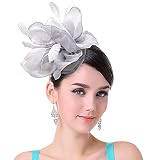 JIAHANG Organza Flower Fascinators Hats with Headband and Clips, Derby Hat Cocktail Tea Party Headwe