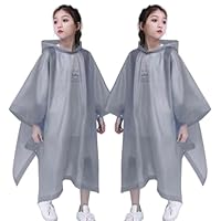 Rain Poncho for Kids (2 Pack), Reusable EVA Children Raincoat Ponchos Rain Jacket with Hood for 6-14 Girls Boys