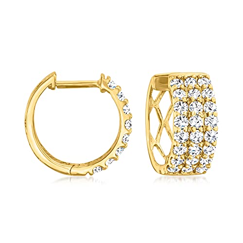 Ross-Simons 1.00 ct. t.w. Diamond 3-Row Huggie Hoop Earrings in 14kt Yellow Gold3