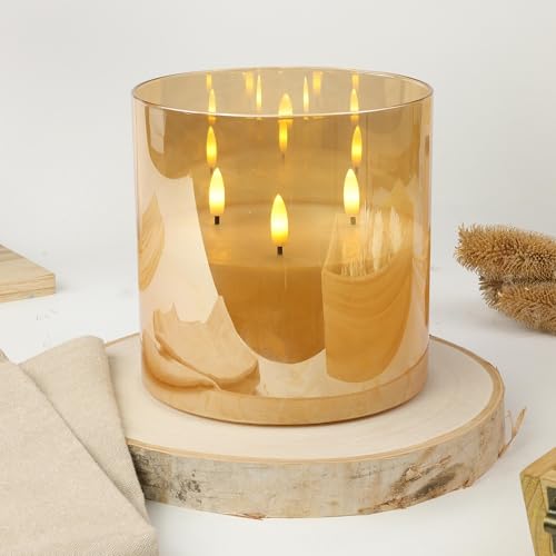 Image of LumiPur XL Premium Design Series Glass Natural Glow 3-Wick Flameless LED Candle, 6" x 6", Gold
