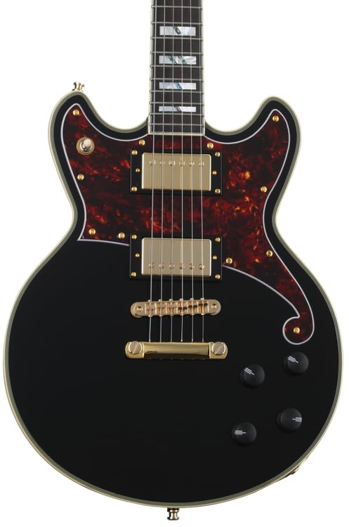 D'Angelico Deluxe Brighton Solid Black Electric Guitar with Case