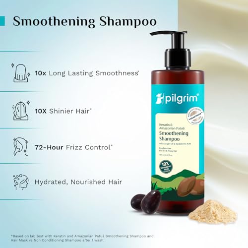Image of Pilgrim Patua & Keratin Hair SMOOTHENING SHAMPOO for Dry & Frizzy hair | Shampoo for Women & Men | Hair Smoothening & healthy scalp | 400 ml (Pack of 2)