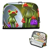 Estuche grande con cremallera para lápices, bolsa de almacenamiento para lápices, bolsa de lápices para niñas, bolsa para bolígrafos de aula, colores universitarios, suministros de oficina, ranas