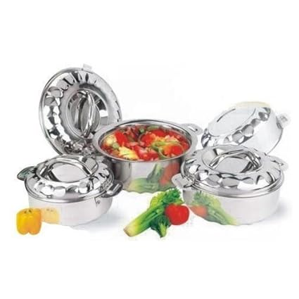 STREET CRAFT Stainless Steel Casserole Serving Pot Gift Set of 3 1000 ML 1500 ML and 2500 ML Meat and Vegetable Casserole Pot Heavy Professional Quality Design