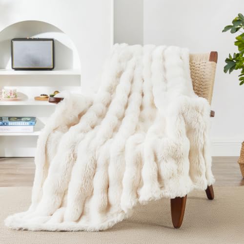 EXQ Home Fluffy Rabbit Faux Fur Throw Blanket White