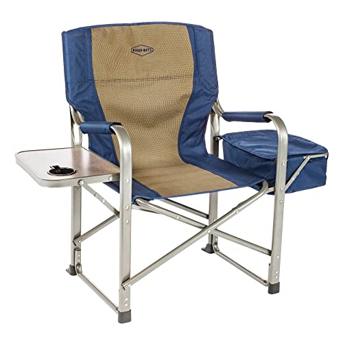 Kamp-Rite Portable Outdoor Beach Patio Lawn Director's Chair w/Cooler, Table, & Cup Holder for Backyard, Tailgate, & Sports, 350LB Capacity, Navy/Tan