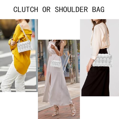 Image of Flower Rhinestone Crystal Clutch Purse Shoulder Bag Sparkling Evening Bag for Wedding Prom Party Bride Guest