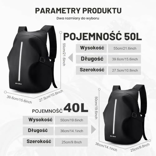 Plecak Motocyklowy Lekki Torba na Kask Motocyklowy wodoodporny plecak na kask Plecaki motocyklowe dla mężczyzn i kobiet duża pojemność plecaki podróżne,Czarny L