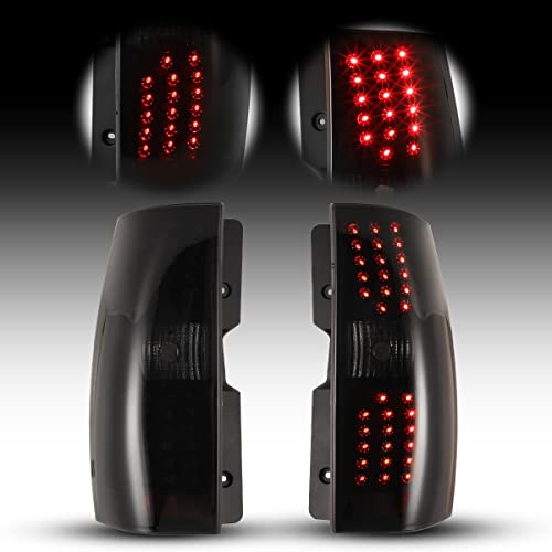 Roxx Led Tail Light Assembly Compatible With 2007 2008 2009 2010 2011 2012 2013 2014 Chevrolet Tahoe/Suburban 1500/2500 Driver And Passenger Side (Black Housing/Smoked Lens) #TOP1