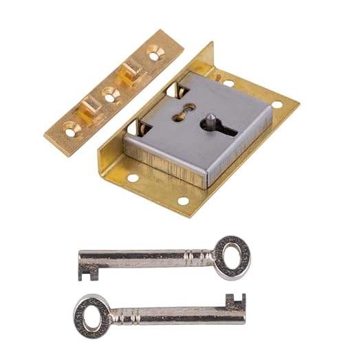 Large Brass Half Mortise Chest or Box Lock with Two Skeleton Keys | HL3-SB-2K by UNIQANTIQ HARDWARE SUPPLY - Used condition - US$33.96