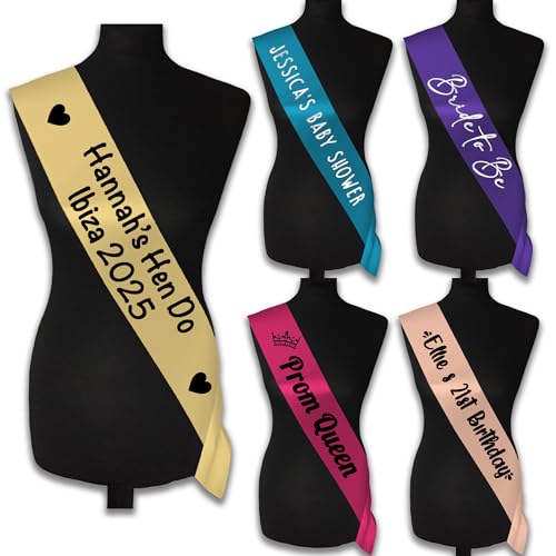 Personalised Sash for Birthdays, Hen Parties, Baby Shower Details - Choice of Colour, Font and Graphics