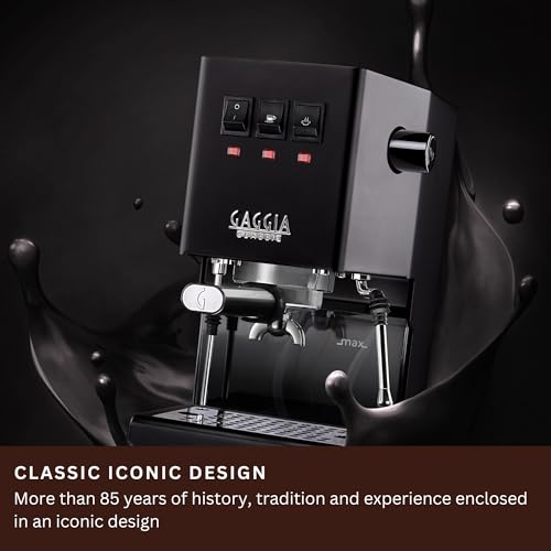 Image of Gaggia Classic E24 | Brass Boiler & Brew Group | Made in Italy | Pro Steam Wand | 58mm SS Portafilter | Manual Pump Espresso Machine | Americano, Latte and Cappuccino Coffee Maker | Thunder Black