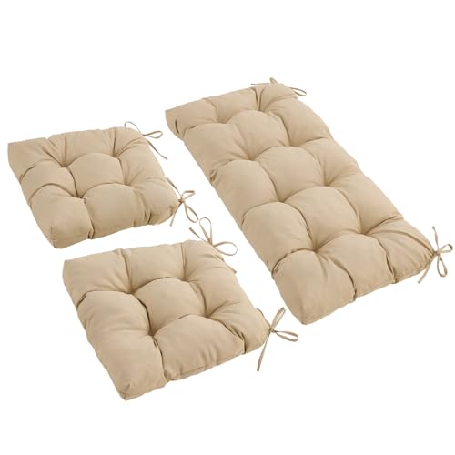 Aegisun Wicker Chair Cushions of 3 Pieces Waterproof Cushions for Patio Furniture Tufted Wicker Outdoor Furniture Cushions 1 Patio Loveseat Cushion and 2 U-Shaped Cushions 44x19x5 Beige