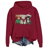 Rustikales Highland-Kühe-Weihnachts-Sweatshirt mit Kapuze, Highland-Kuh-Motiv, für Damen und Herren, Weinrot - D1, L