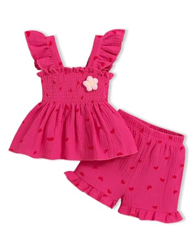 Image of Toddler Girl Clothes Baby Girl Summer Outfits Ruffle Sleeveless Shirts Tops Shorts Set for Girl Clothing