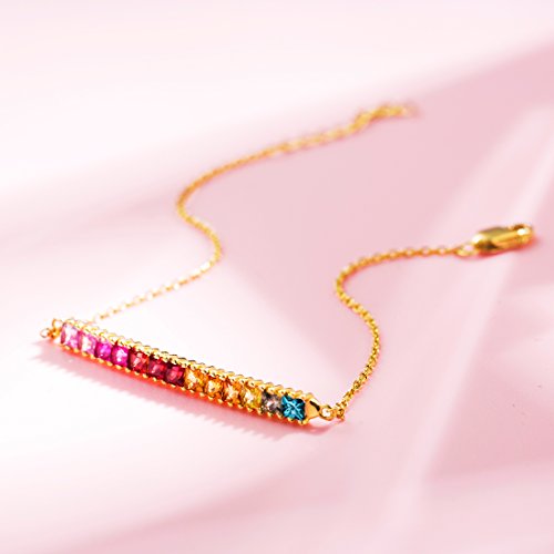 Carleen Solid 18K Yellow Gold Genuine 1.6Cttw Multicolored Natural Sapphire Rainbow Bar Dainty Bracelet For Women Girls Perfect Jewelry Bangle Gift #TOP3