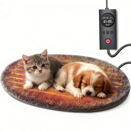uncn Dog Cat Heating Pad Pressure Activated 15 X 17 Pet Heat Pack Automatic Electric Heated Bed Mat for Indoor Warming Pad Chew Resistant Cord Adjustable Temperature Waterproof Washable (Small)